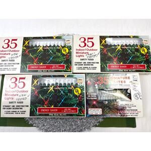 Vintage 35 Miniature Holiday Craft Lights Clear/ Green Cord NOS 4 Pkgs 1980s/90s